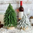 thumbnail image 3 of Miniature Christmas Tree Figurine Artificial Norfolk Green/Snow Flocked Pine Needle Xmas Tree with Wooden Base for Indoor Decor, 3 of 8