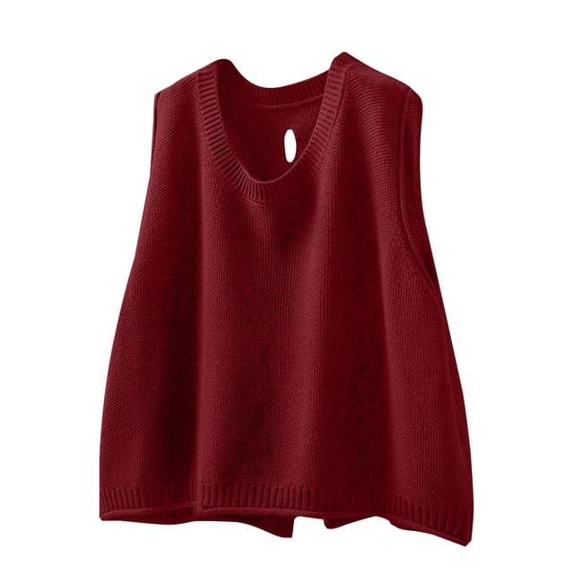 Breezora Women's Back Button Knit Vest Lightweight Breathable Cotton Comfortable Loose Fit Layering Essential Versatile Styling S Size Red