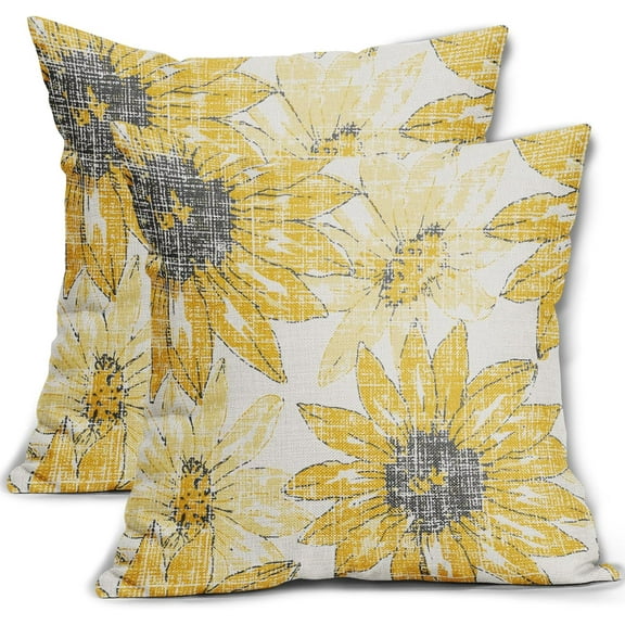 Ryan; Dark Light Yellow Pillow Covers 18x18 Set of 2 Retro Sunflower Flowers Print Decorative Throw Pillows Outdoor Modern Art Floral Pillowcase Square Cushion Case for Home Sofa Couch Bed