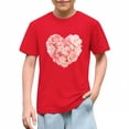 thumbnail image 6 of Girls Heart T-Shirt Valentine's Day Short Sleeve Red Floral Print Kids Top Cotton Casual Tee Ages 4-12,Size 9 T, 6 of 9