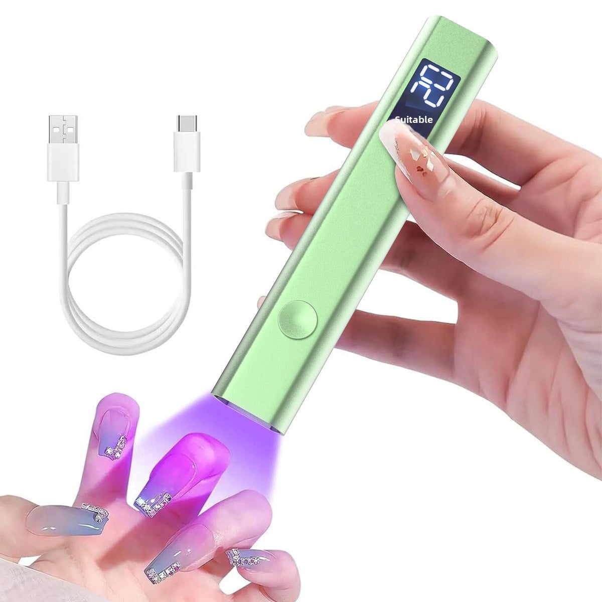 Portable handheld single-line nail polish lamp, 8-second quick-curing ultraviolet LED lamp, rechargeable metal mini nail drying device, wireless travel nail care tool, suitable for home use (for nail