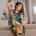 thumbnail image 3 of Fotbe Stained Glass Cat Art Bata de Dormir para Mujer con Estampado, Camisón de Algodón de Manga Corta, Ropa de Dormir Casual, 3 of 6