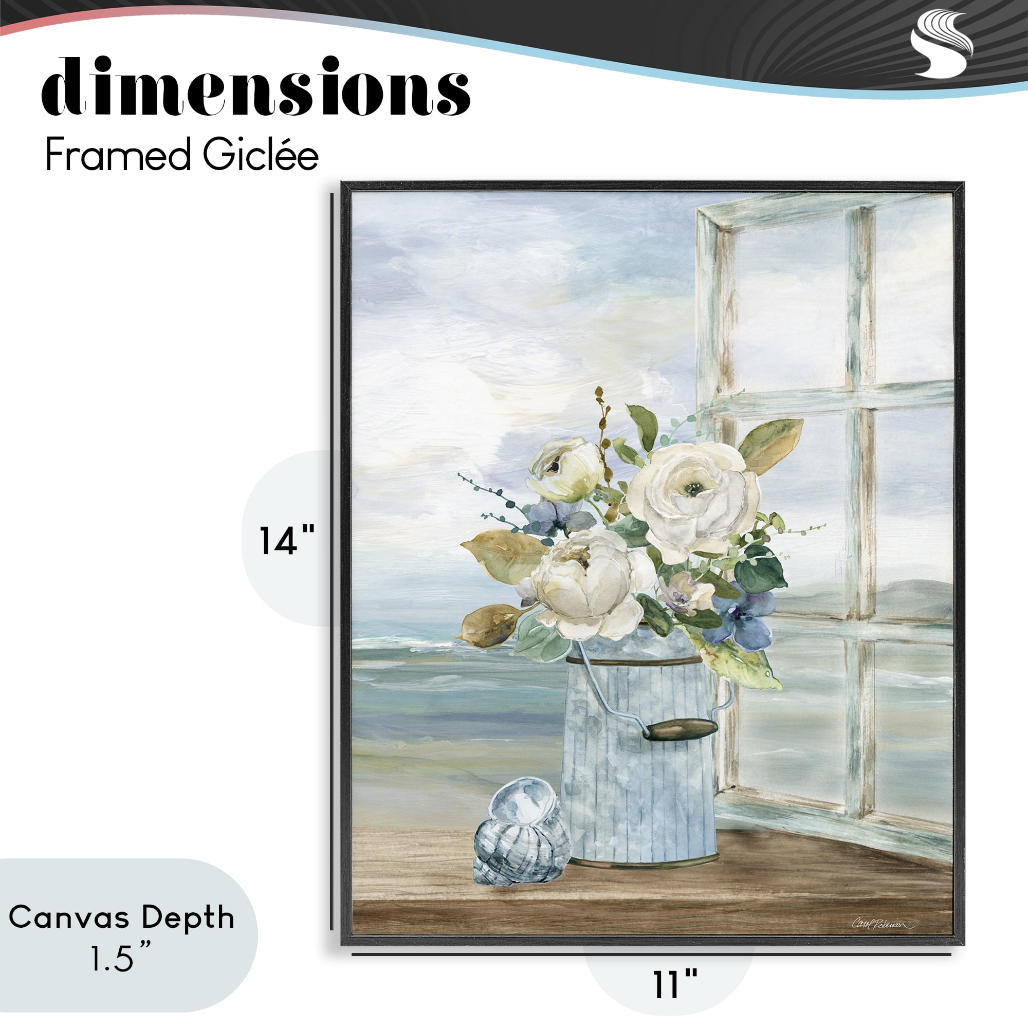 Stupell Industries Seaside Florals on Windowsill Black Framed Giclee Art, design by Carol Robinson