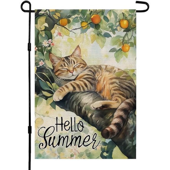Spring Garden Flag Cat on Floral Tree Double Sided 12x18 Inches Small Burlap Holiday Seasonal Yard Decoration for Outside Porch CF1740-12