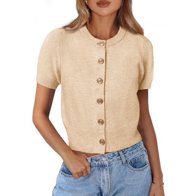 Suéter PRETTYGARDEN 2025 Top Corto Tejido Beige Talle Grande