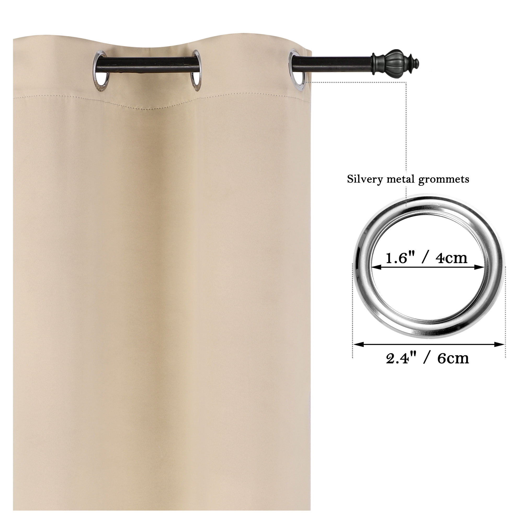 Unique Bargains Blackout Window Curtains Kitchen Panels Set of 2 Beige 52" x 36"