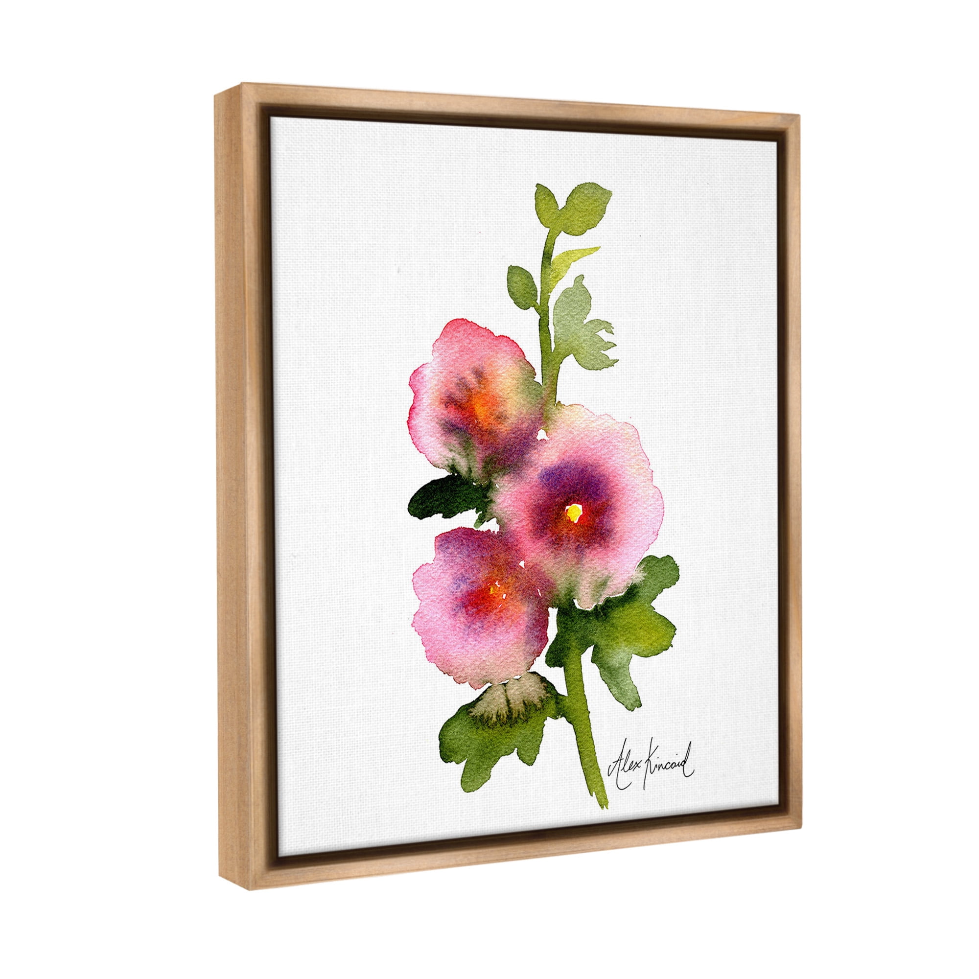 Stupell Industries Pink Watercolor Flowers Botanical & Floral Painting Brown Floater Framed Canvas Art Print Wall Art, 17 x 21