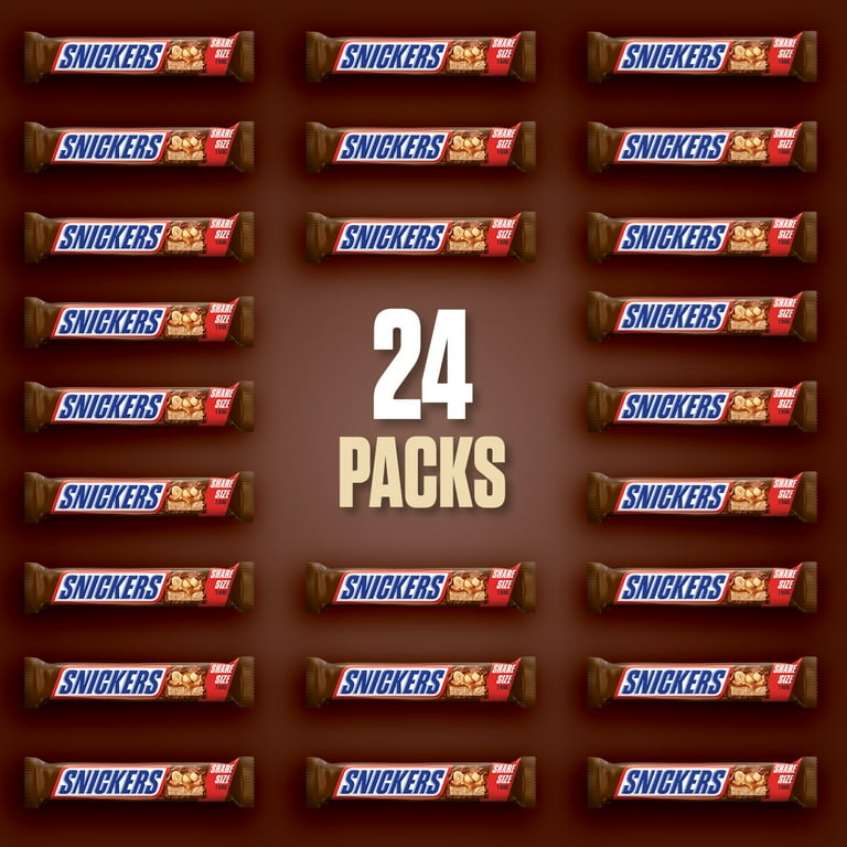 Snickers Chocolate Candy Bars, Peanut, Share Size, 3.29 oz, 24-count