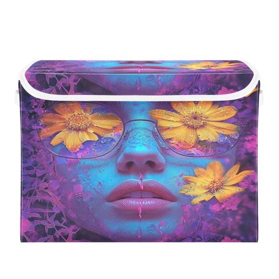Storage Box With Lid 16.5x12.6x11.8In Foldable Stacked Household Storage Box Beautiful Blue Beauty