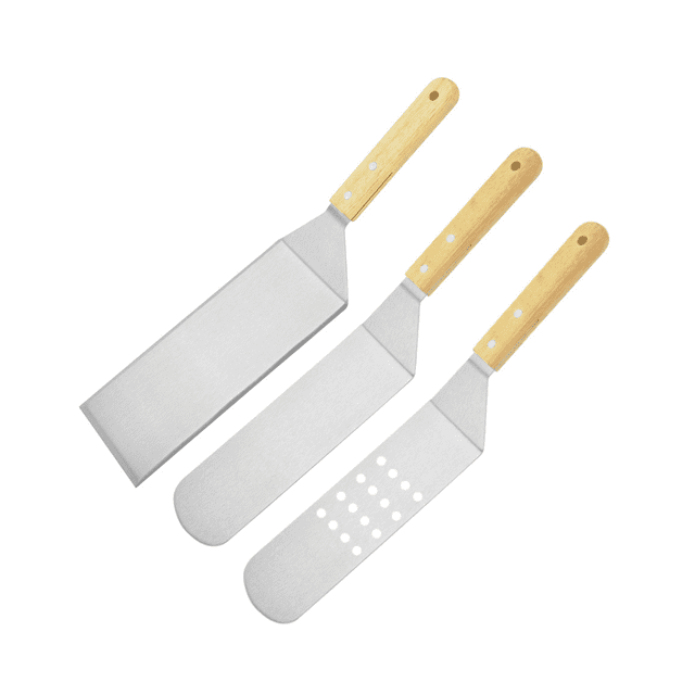 Sturdy Stainless Steel Spatula with Strong Wooden Handle - Professional Food Scraper for Grilling, Cooking