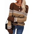 thumbnail image 3 of Women Fall Fashion Sweaters Colorblock Striped Crewneck Winter Trendy Pullover Tops Khaki XXL, 3 of 5