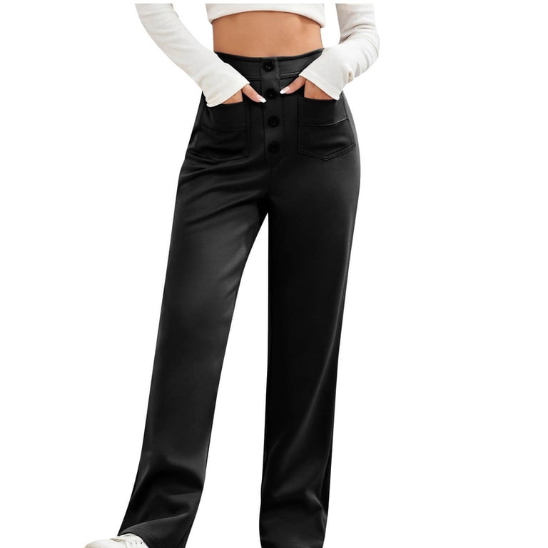 REALiKUN Women's Spring Dress Pants High Waist Straight Leg Pants Button  Down Bottoms Work Pants Trousers with Pockets - Walmart.com