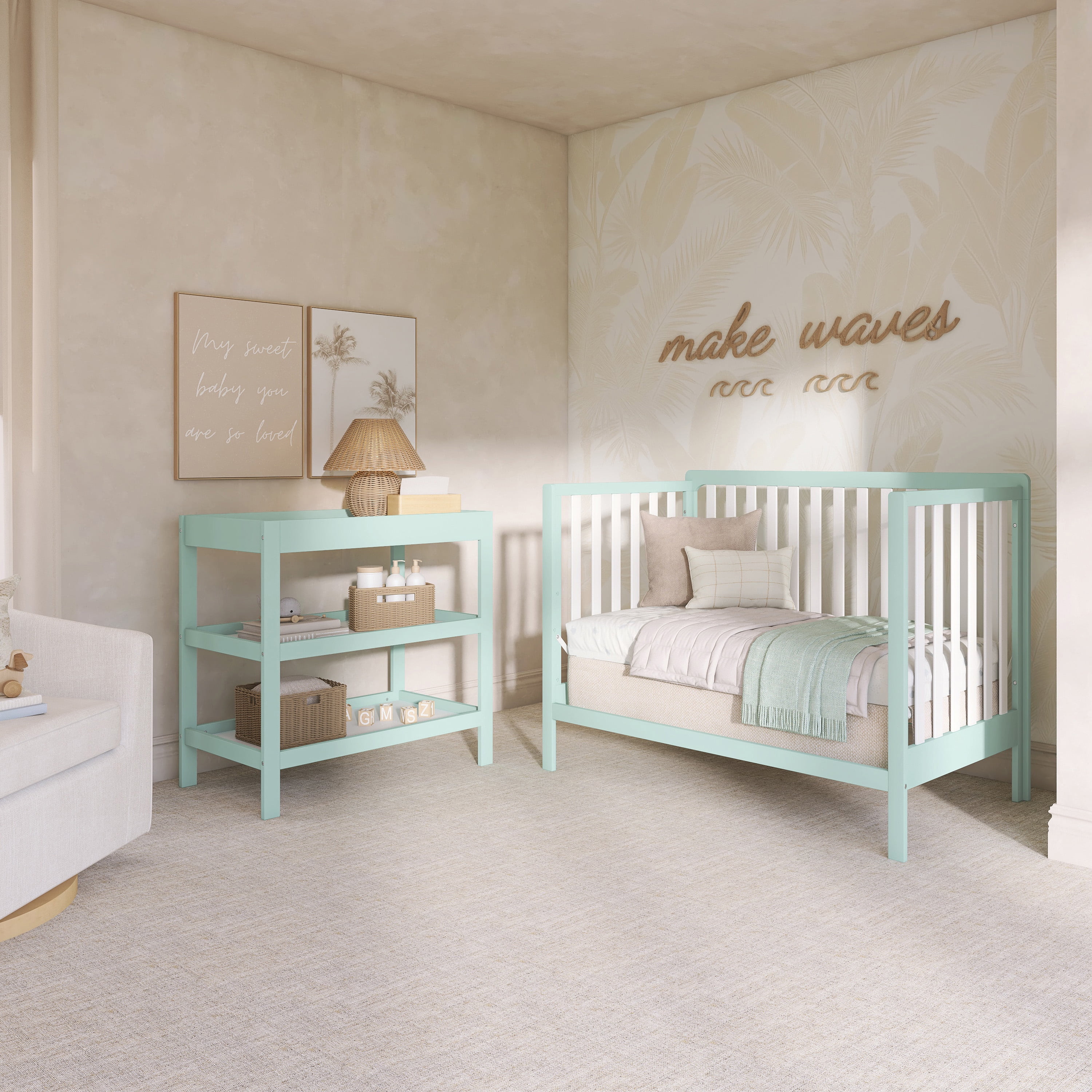 Dream On Me Ridgefield 5-in-1 Convertible Crib, Mint & White