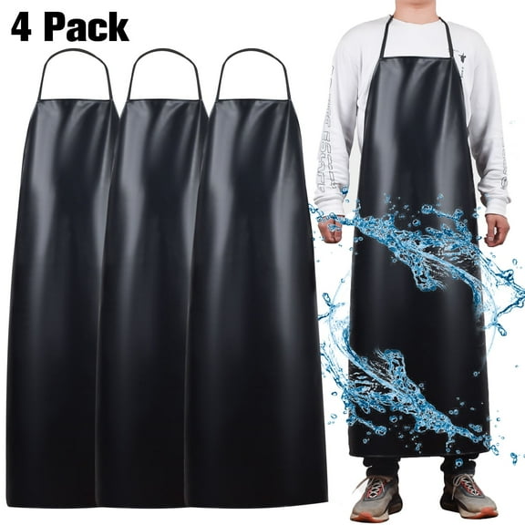 GIRACOA  4 Pack Waterproof Rubber Vinyl Apron 43" Heavy Duty Lab Apron, Butcher Aprons for Dishwashing