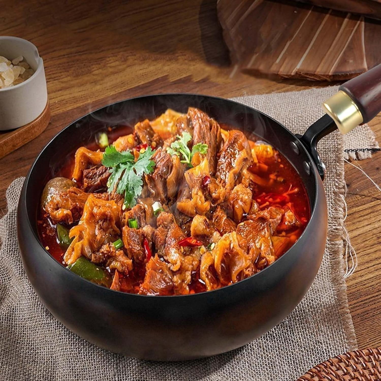 11'' Japanese Cast Iron Pot, Uncoated Thick Iron Pot, Non-Stick Carbon Steel Wok Pan with Lid, Traditional Japanese Cookware, 99% High Purity Frying Pan for Kitchen (Smooth, 11 in)
