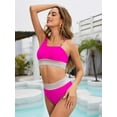 thumbnail image 3 of Women High Waisted Bikini Sets Two Piece Sporty High Cut Swimsuits Color Block Tummy Control Bathing Suit, 3 of 8