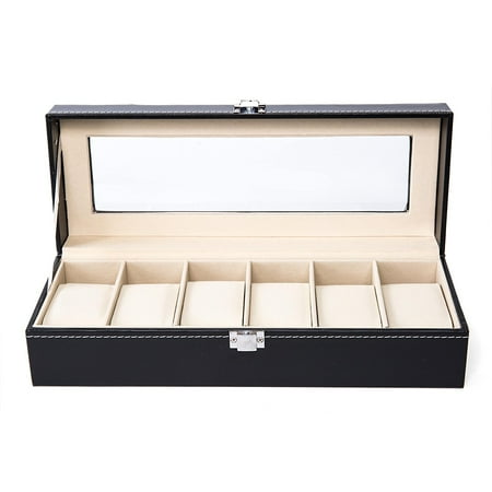 Wood Watch Case Storage Box - Zimtown PU Leather 6 Slots Wrist Watch Organizer Box Display Case Storage Holder for Men