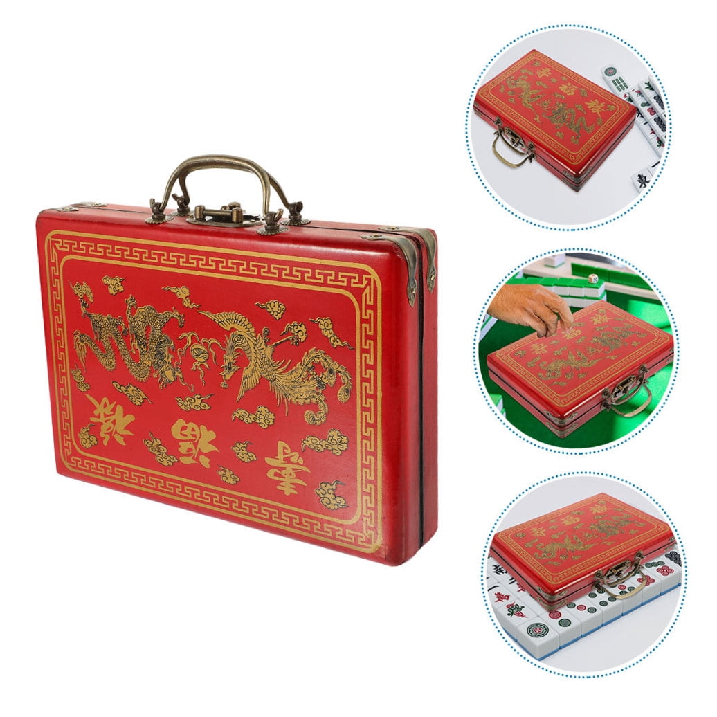 PBPBOX Portable Red Mahjong Case Wooden Storage Box with PU Material and Seal