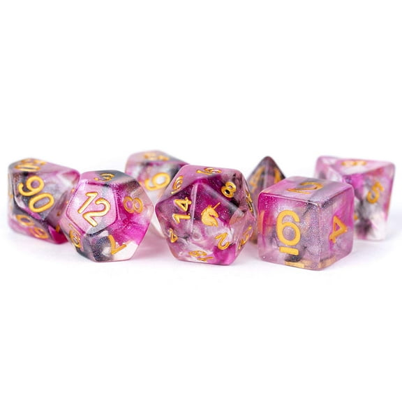 FanRoll/Metallic Dice Games Poly Set Blushing Steel w/Gold (7) New