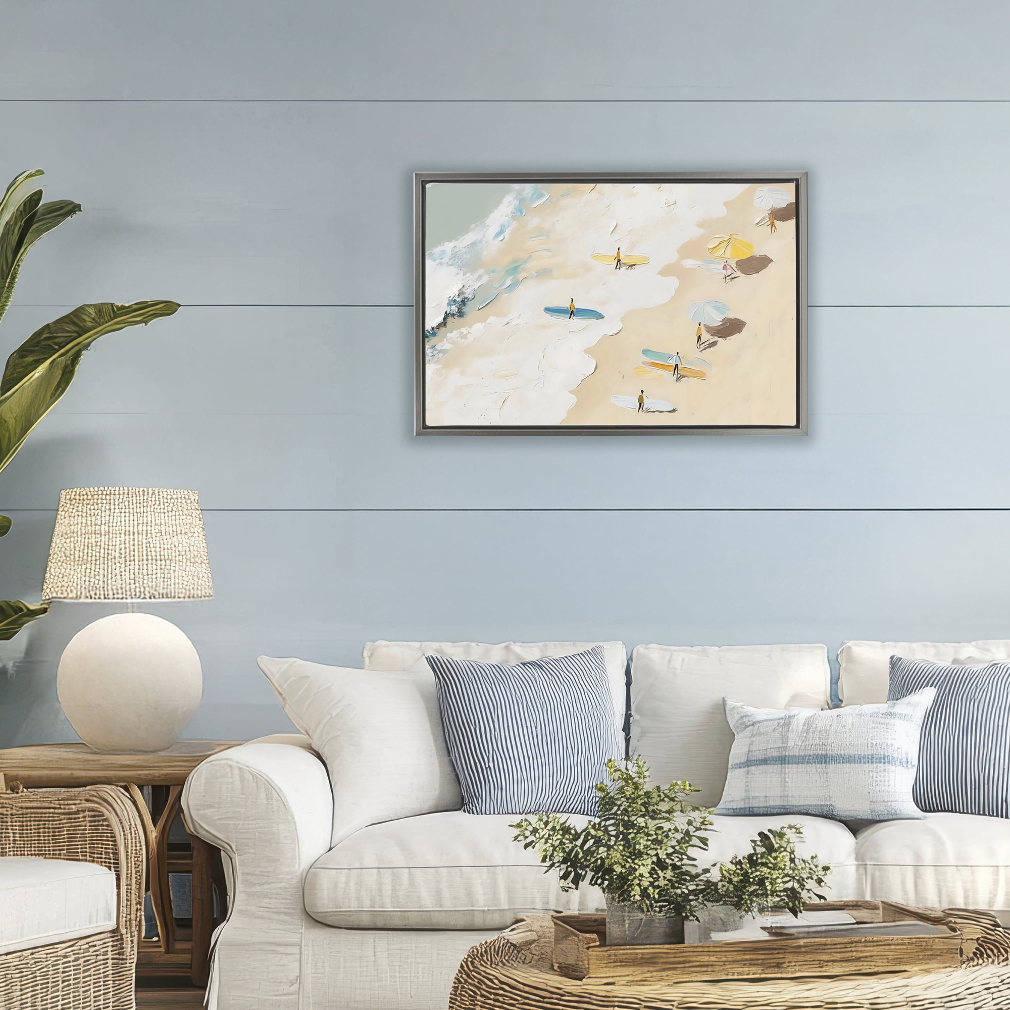 Stupell Industries Beach Surf Summer Scene Gray Framed Floater Canvas Wall Art, design by LSR Design Studio