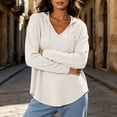 thumbnail image 4 of DYTTDG Women's Waffle Knit Hoodie V Neck Long Sleeve Pullover Top Casual Lightweight Hooded Sweatshirt Pocket, 4 of 8