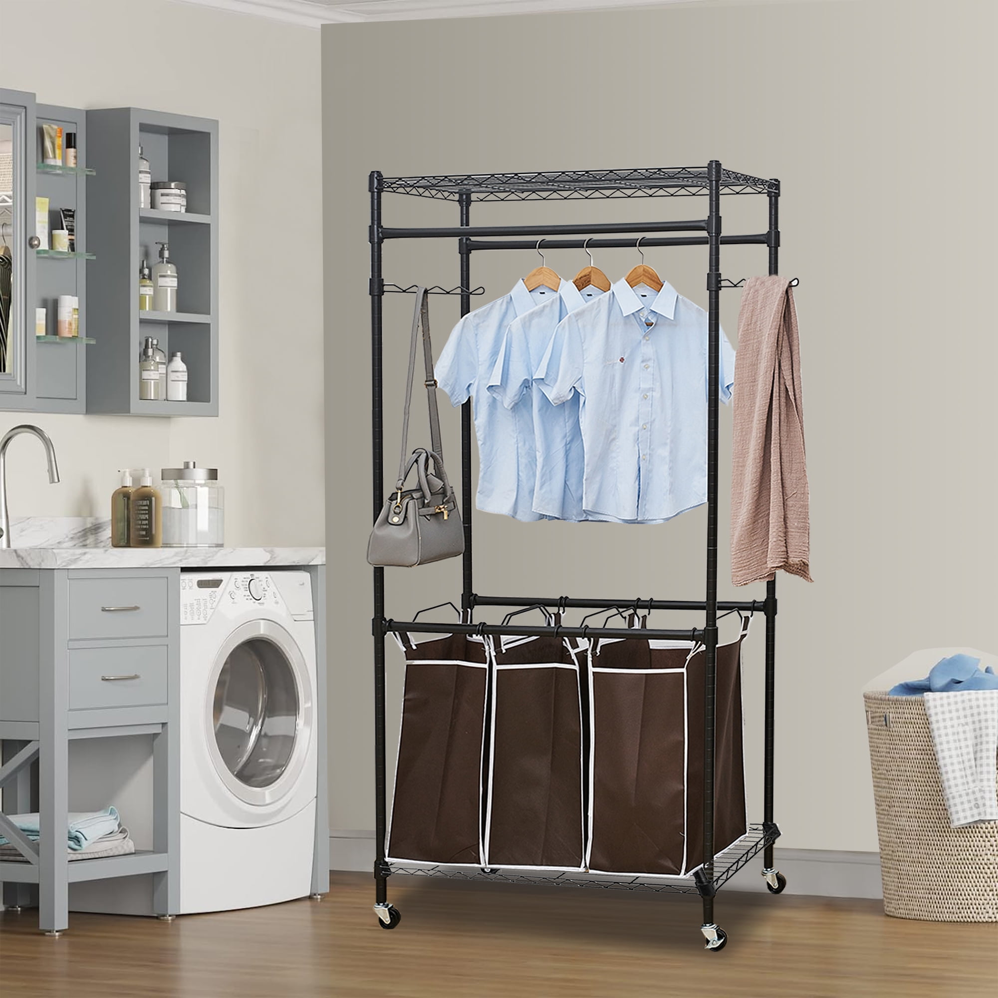 Sesslife Laundry Room Organization with Laundry Hamper 3 Section and
