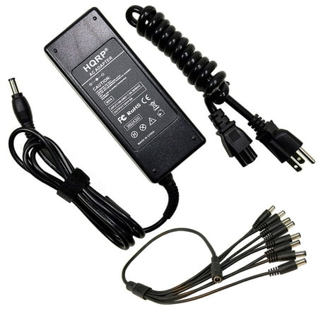 HQRP KIT: 12V DC 5A Power Supply Adapter with 8 Port DC Splitter Cable Cord for CCTV Security Camera System + HQRP