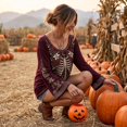 thumbnail image 6 of Womens Halloween Shirt, Floral Skeleton Ribcage Print Bell Sleeve Gothic Blouse, Spooky Season Halloween Costume Top for Women, 6 of 6