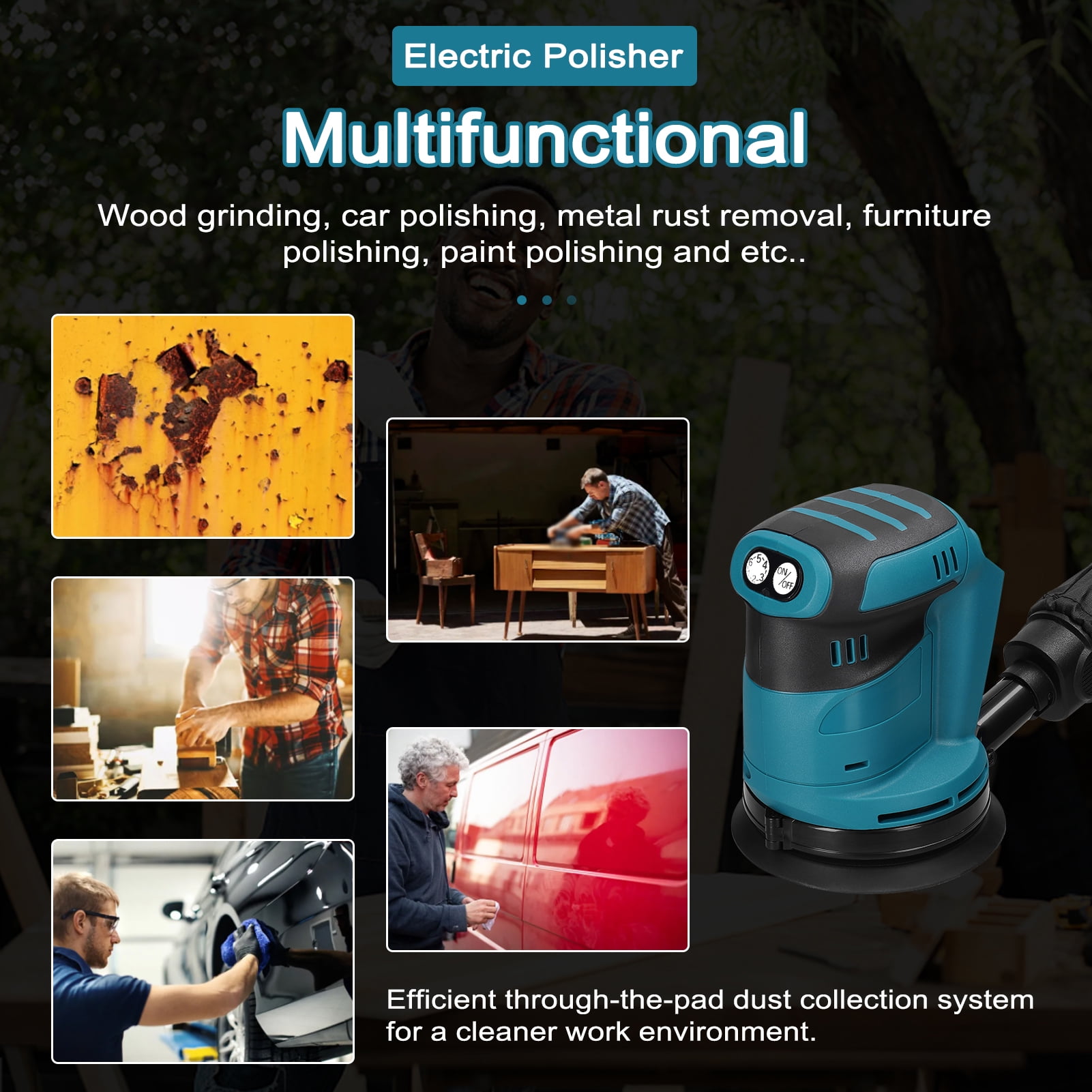 Nishore Polishers,Wood Tool Car 6 Speed Orbital Sander Adjustable 125mm Motor Orbital Wood Metal 6 Polisher Wood Metal Polishers Eryue 125mm Rusuo Mewmewcat