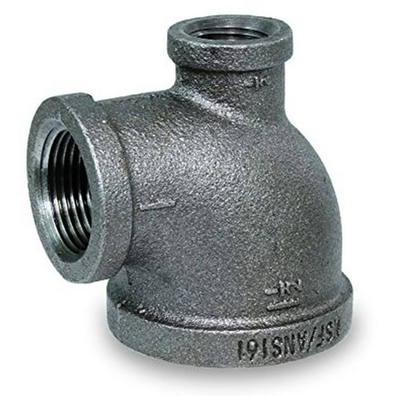 Supply Giant BMRT1205 Black Malleable Three Size Reducing Tee with Female Threaded Fitting, 1-1/2" x 1/2" x 3/4"