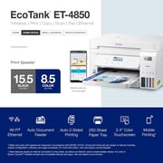 Epson EcoTank ET-4850 Wireless All-in-One Cartridge-Free Supertank with Scanner Copier, Fax, ADF and Ethernet, The Printer Office Printer - White (Sold without manufacturer )