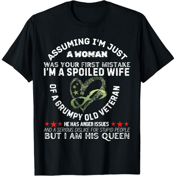 Spoiled Wife of Grumpy Veteran Funny Wife Queen T-Shirt Tops Tee