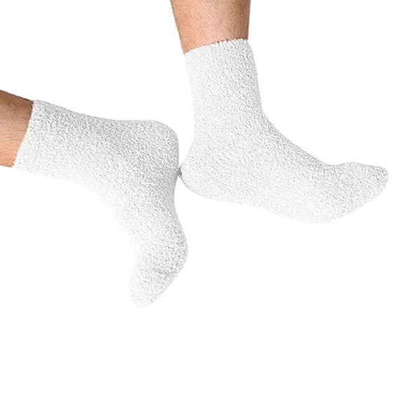 Women Men Socks, Fashion Casual Solid Color Breathable Elastic Soft Plush Fluffy Coral Fleece Winter Foot Warmer Middle Tube Crew Socks for Daily Wear 1Pair