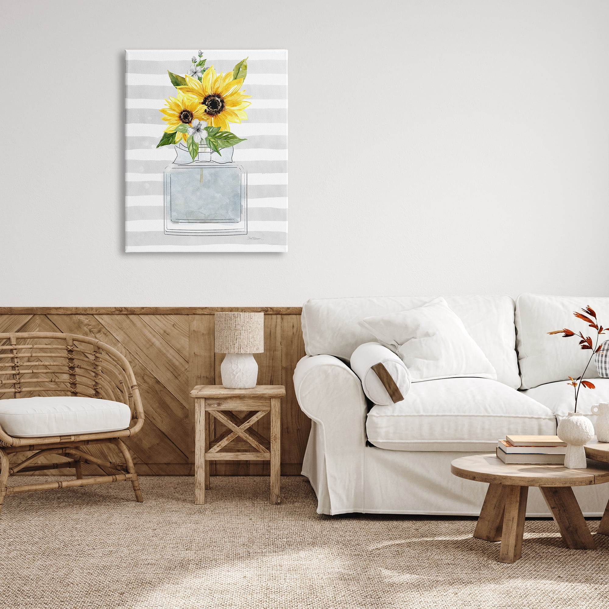 Stupell Industries Vivid Floral Arrangement Glam Perfume Bottle Stripes Graphic Art Gallery Wrapped Canvas Print Wall Art, Design by Carol Robinson