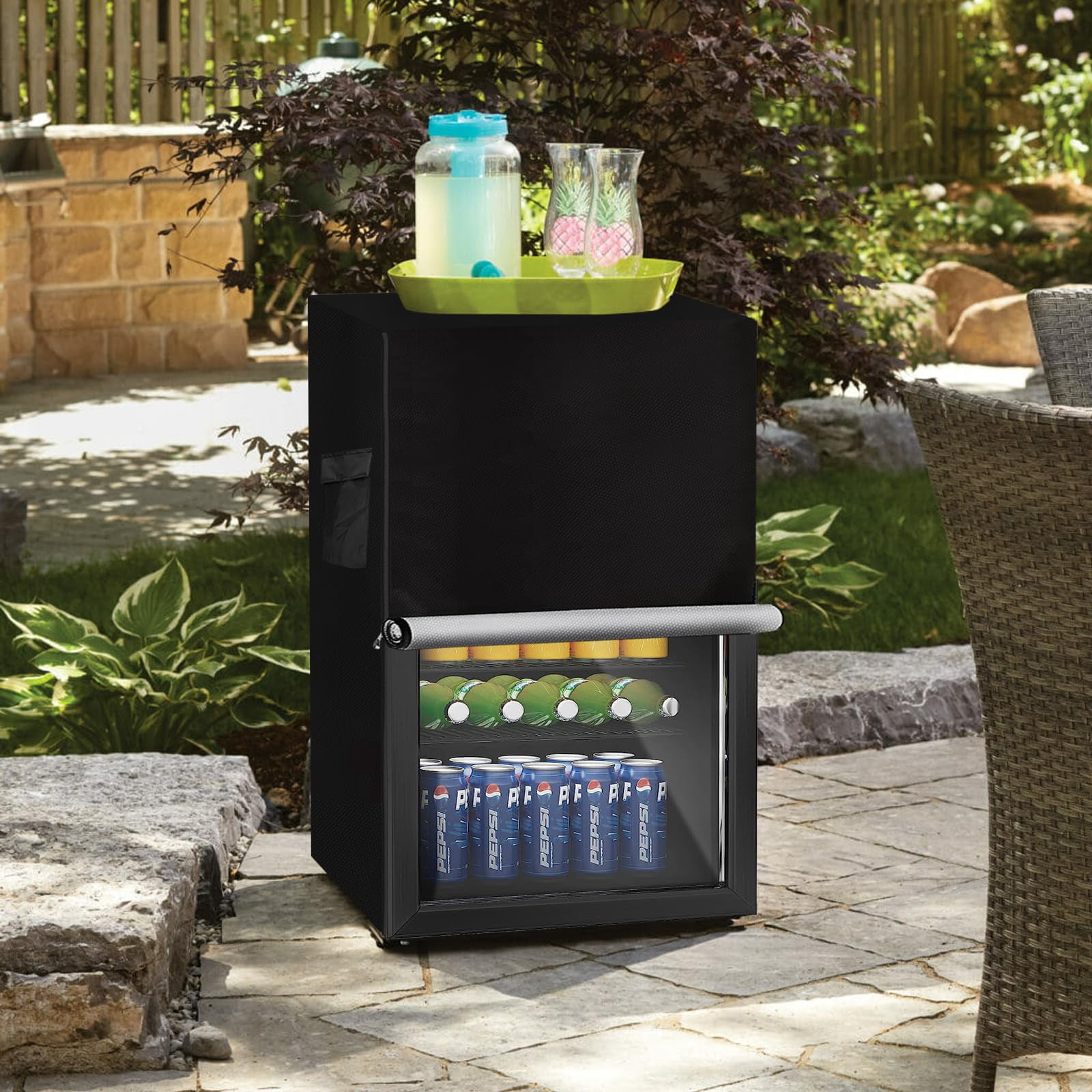 Beverage refrigerator cover cu ft Beverage fridge/Mini fridge, 210D Oxford Washable, Reusable, Front can be opened, (210D：51*51*87cm,Black)