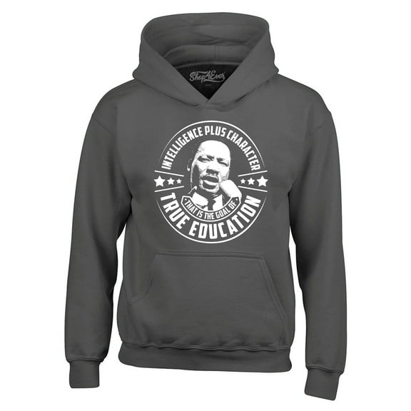 Shop4Ever Men's True Education Inspiring Quote Martin Luther King Jr. Hooded Sweatshirt Hoodie Large Charcoal