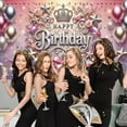 thumbnail image 2 of 5.9x3.6FT Happy Birthday Background Banner Silver and Pink Princess Theme Decoration Crown Roses and Stars Party Banner for Women Girls Birthday Photography Background, 2 of 5