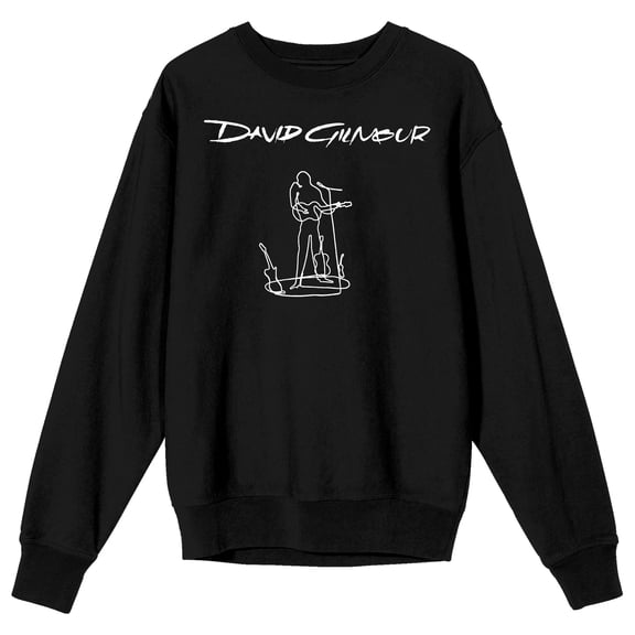 David Gilmour Guitar Player Line Art Adult Black Crew Neck Sweatshirt-Small