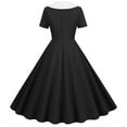 thumbnail image 4 of Womens Dresses Summer Foreign Trade Explosion Women'S V Neck Short Sleeve Solid Color Retro Double Button Big Swing Dress Summer Dresses For Women, 4 of 4
