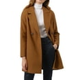 thumbnail image 6 of Allegra K Women's Double Breasted Lapel Raglan Long Sleeve Mid Length Overcoat L Brown, 6 of 9