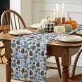 thumbnail image 3 of ERUNPONLY Fall Blue Pumpkins Table Runner - 108 Inch Long Thanksgiving Maple Mushrooms Pine Cone Cotton Linen Blended Dress Scarves Farmhouse Table Runner for Kitchen Dining, Coffee Table, 13" x 108", 3 of 8