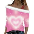 thumbnail image 2 of Craaazy Women's Valentine Day Long Sleeve Shirts Loose Off the Shoulder Suspender Tops Gifts, 2 of 7