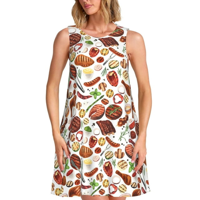 Balery Cooking Bbq Vestidos de verano para mujer con estampado: vestido holgado sin mangas, vestido playero informal y cómodo para días calurosos.