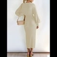 thumbnail image 4 of Vestido Ajustado de Punto para Mujer, Elegante, Retro, con Mangas Acampanadas, Cuello en V, Color Liso, para Vacaciones. Color Albaricoque Arroz S, 4 of 9
