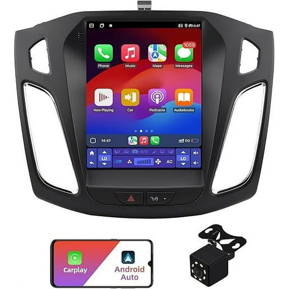 2 32G Android 12 Double Din Car Stereo for Ford Focus 2012-2018 with 10.4 Inch Touchscreen Radio Built-in Wireless Carplay/Android Auto/GPS/Bluetooth/FM/AUX-in/Steering Wheel Controls/Backup Camera