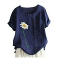 thumbnail image 1 of AMERTEER Chemise Décontractée à Manches Courtes Imprimée pour Femmes, Col Rond, Boutons, Ample, 1 of 2