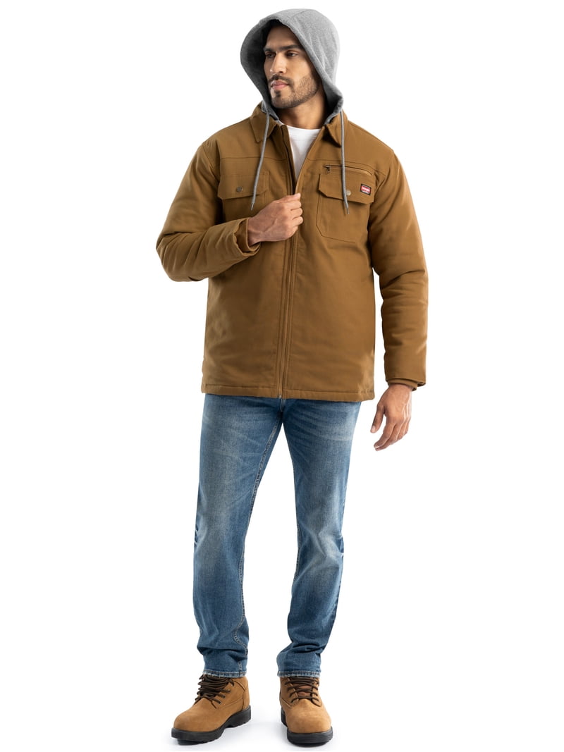 Wrangler Workwear Men's Quilted Lined Work Shirt Jacket with Hood