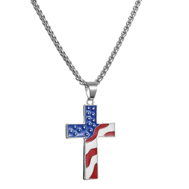 1 unidad de collar con forma de cruz de bandera americana, colgante creativo para el cuello de mujer, decoración colgante de moda (plata)