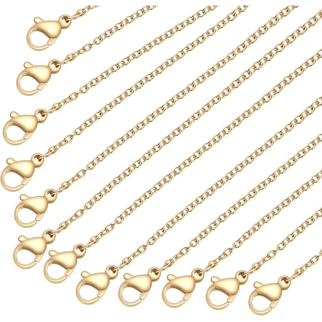Cadena de acero inoxidable para fabricación de joyas: Cadenas para collares LUCKYPADS a granel Cadenas finas chapadas en oro de 1,5 mm Paquete de 20 cadenas tipo cable de oro para fabricación de colla