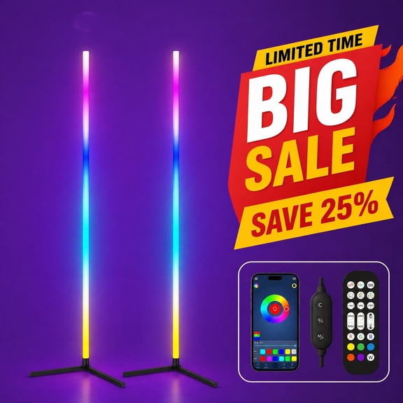 2PCS Led Corner Floor Lamp, Smart RGB Floor Lamp with APP&Remote, 16 Million Colors Changing, Music sync, Modern Corner led Light for Bedroom Living Room and Gaming Room, Timing&Schedule